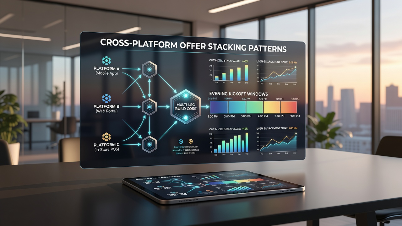 Data visualization showing stacked offer utilization rates across betting platforms during evening kickoff periods