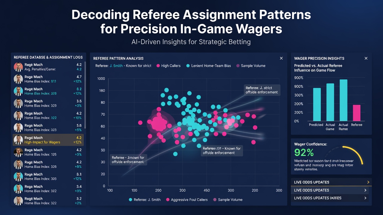 Data visualization of referee statistics and betting pattern analysis for live wagers