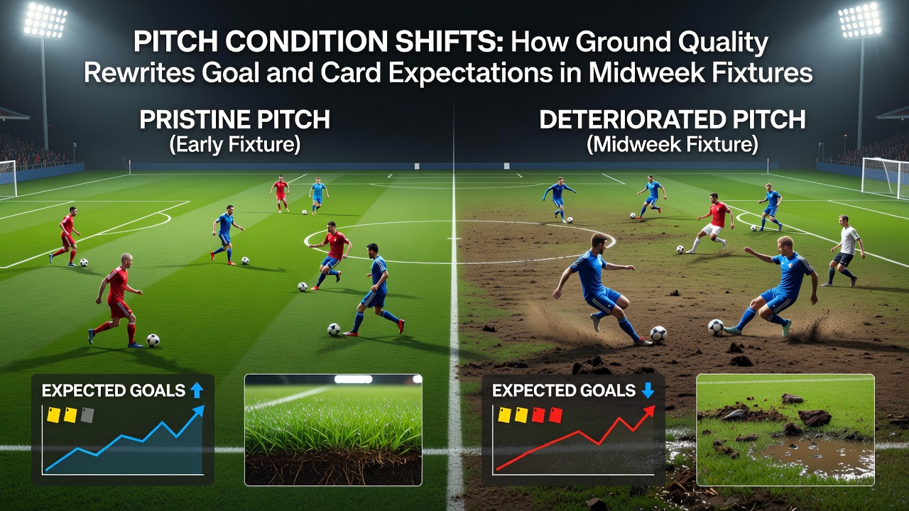 Close-up of worn football pitch turf affecting player movement