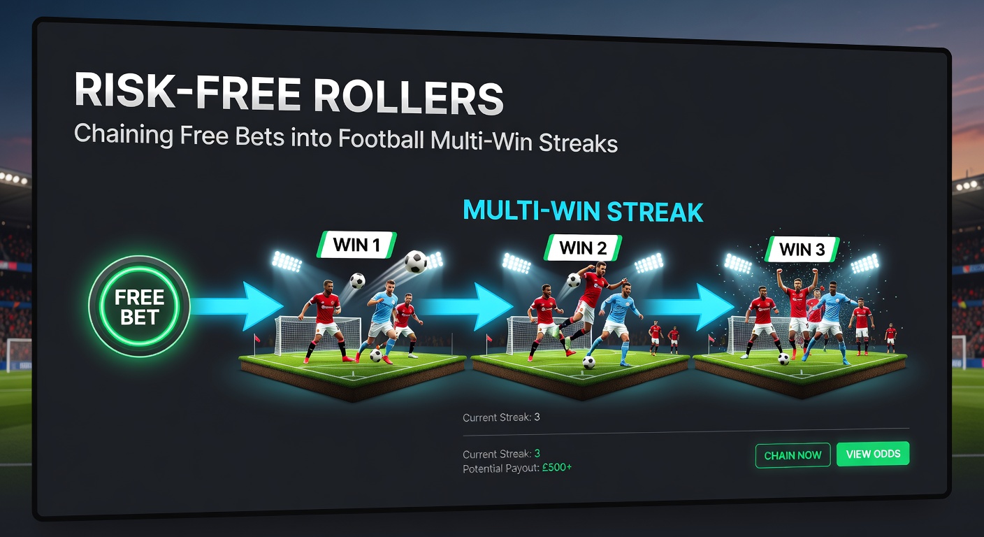Diagram showing a chain of free bets rolling into a football accumulator with win streaks illustrated